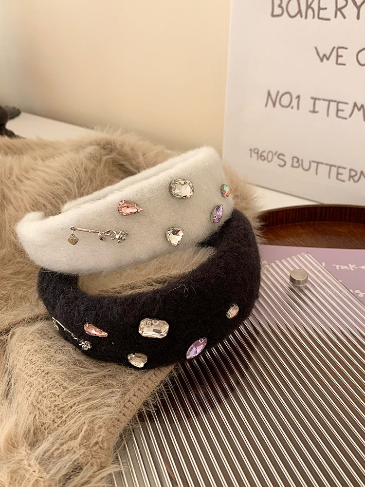 Textured Fuzzy Headband with Crystals