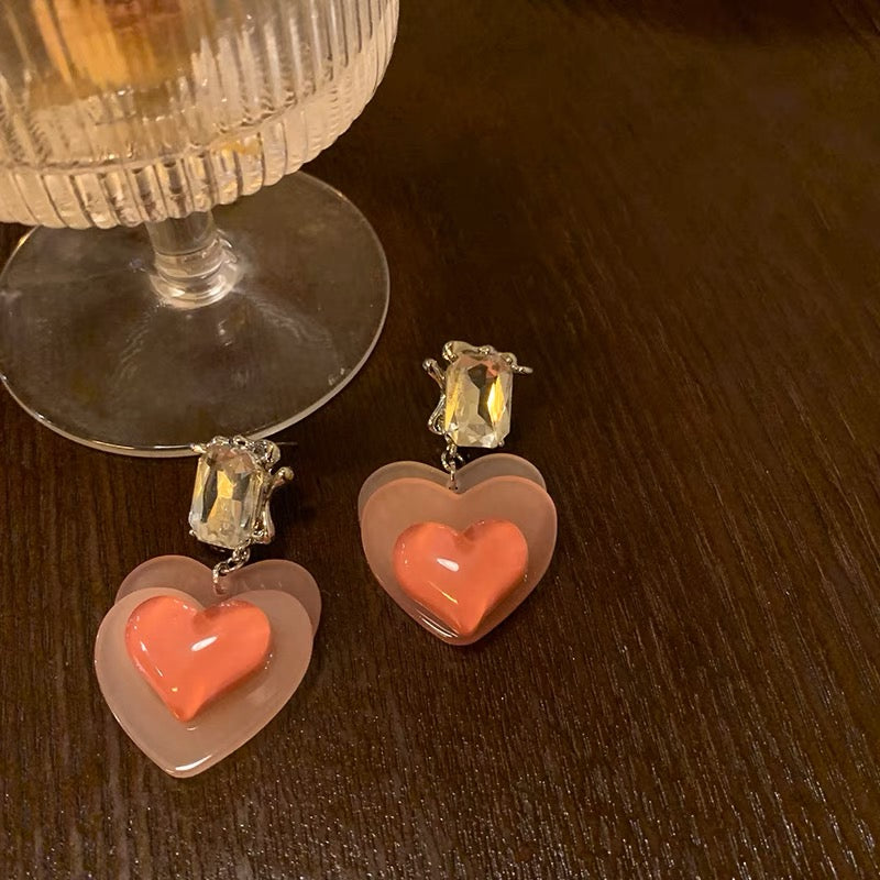 Pink Heart Drop Earrings
