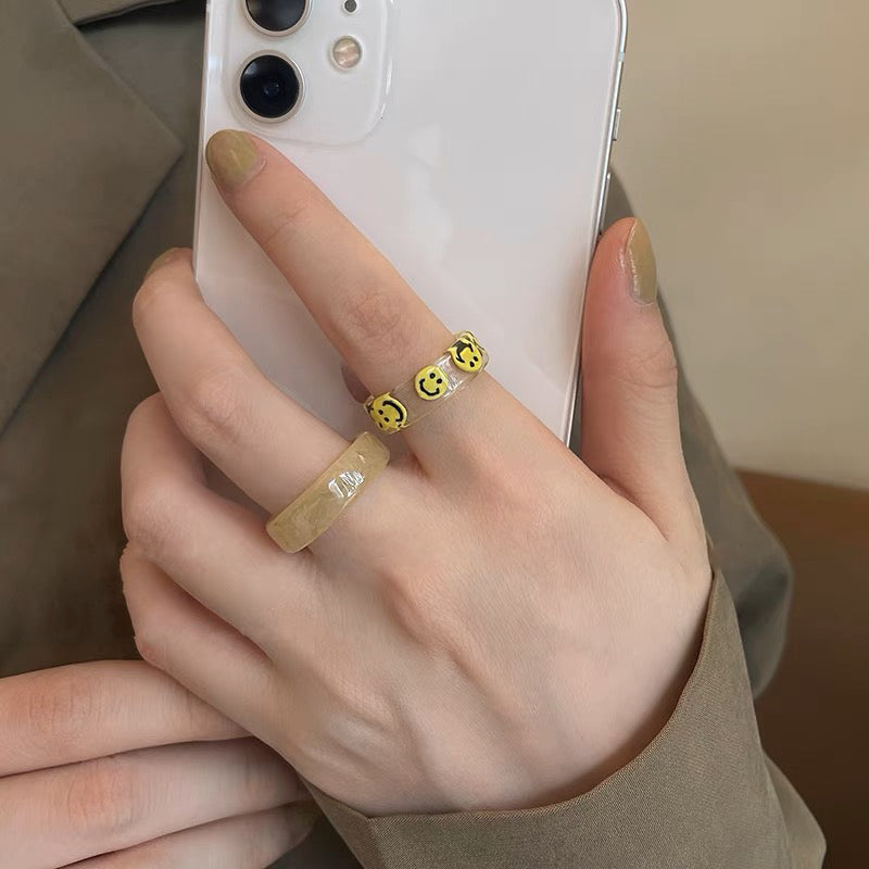 Gemstone and "Smile" Face Ring Sets