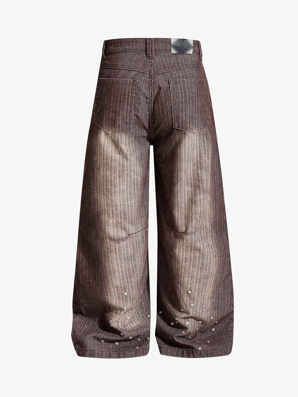 Vintage Washed Pinstripe Studded Baggy Jeans