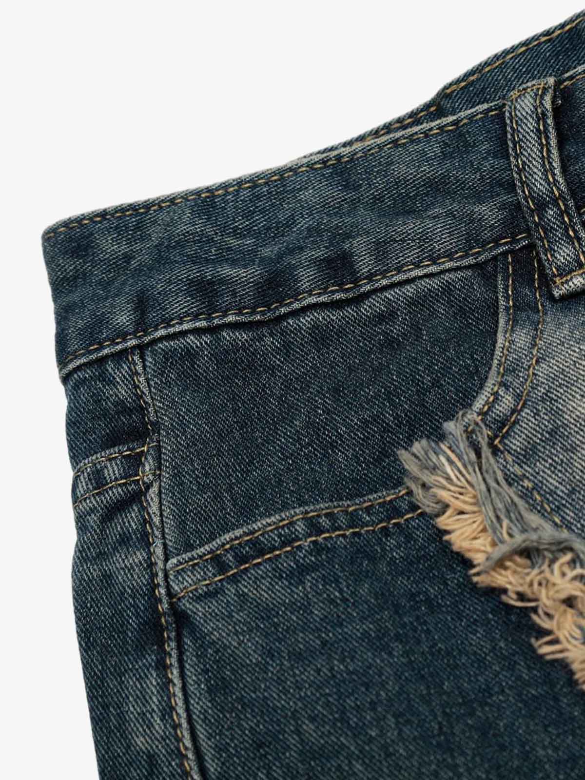 Vintage Embroidered Washed Raw-Edge Graffiti Scimitar Jeans