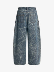 Retro Crackle-Washed Barrel Jeans