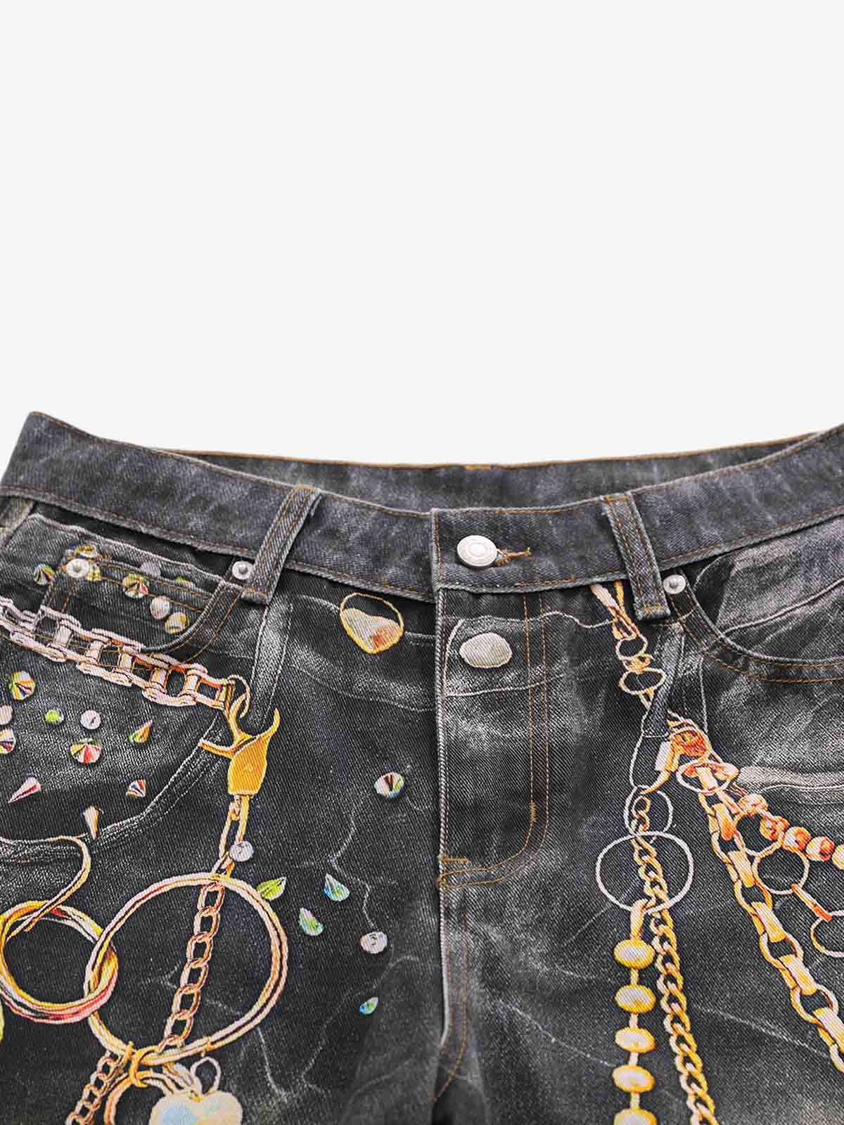 3D Chain Key Print Jeans