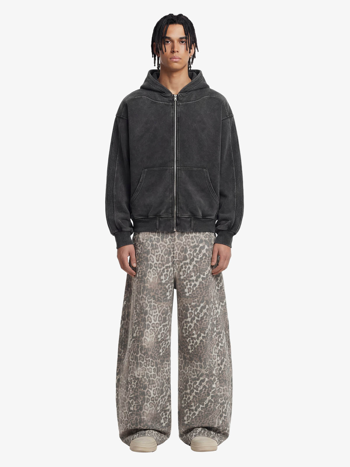 Street Leopard Camouflage Pleated Barrel Jeans - 2636