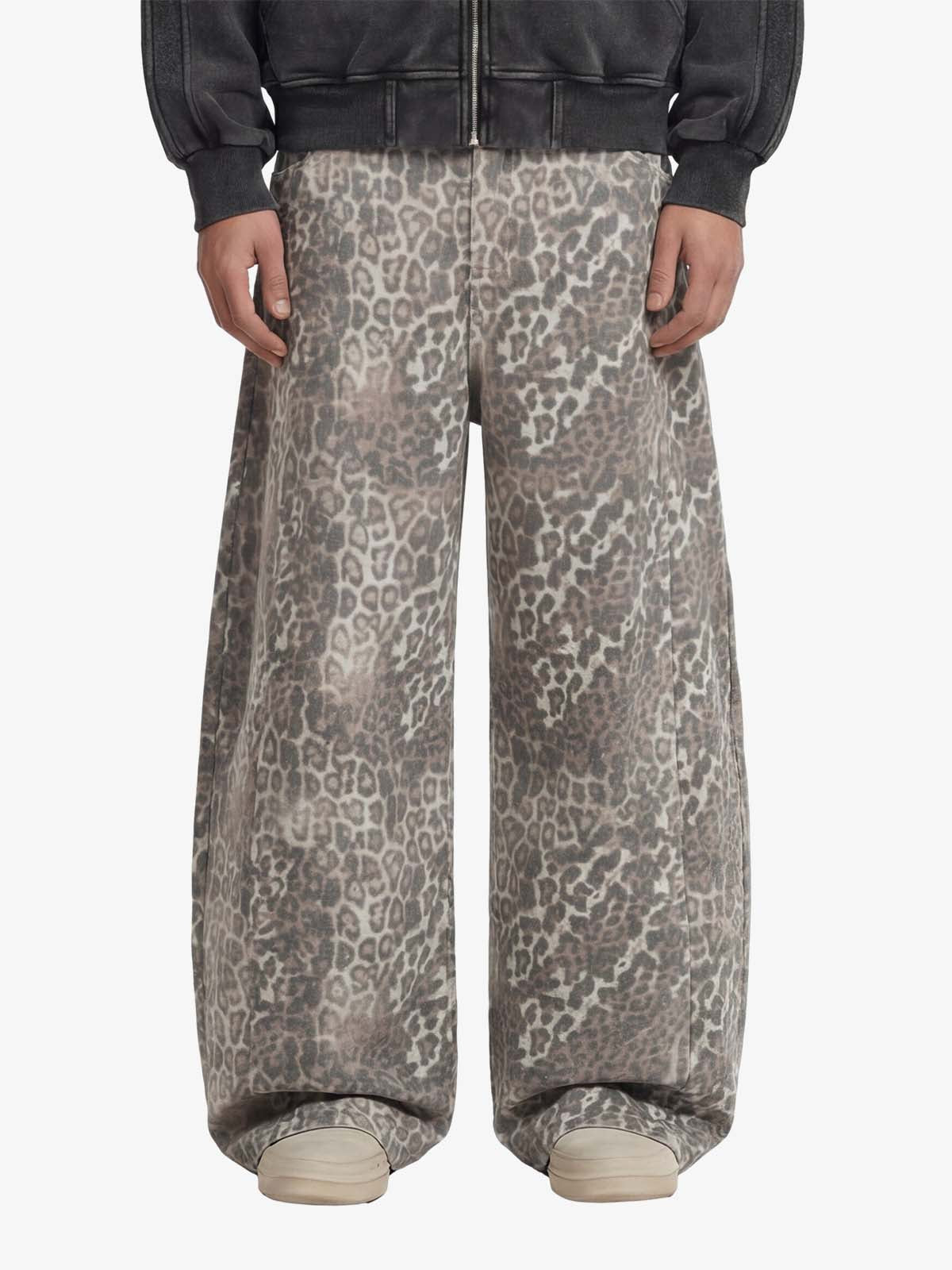 Street Leopard Camouflage Pleated Barrel Jeans - 2636