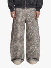 Street Leopard Camouflage Pleated Barrel Jeans - 2636