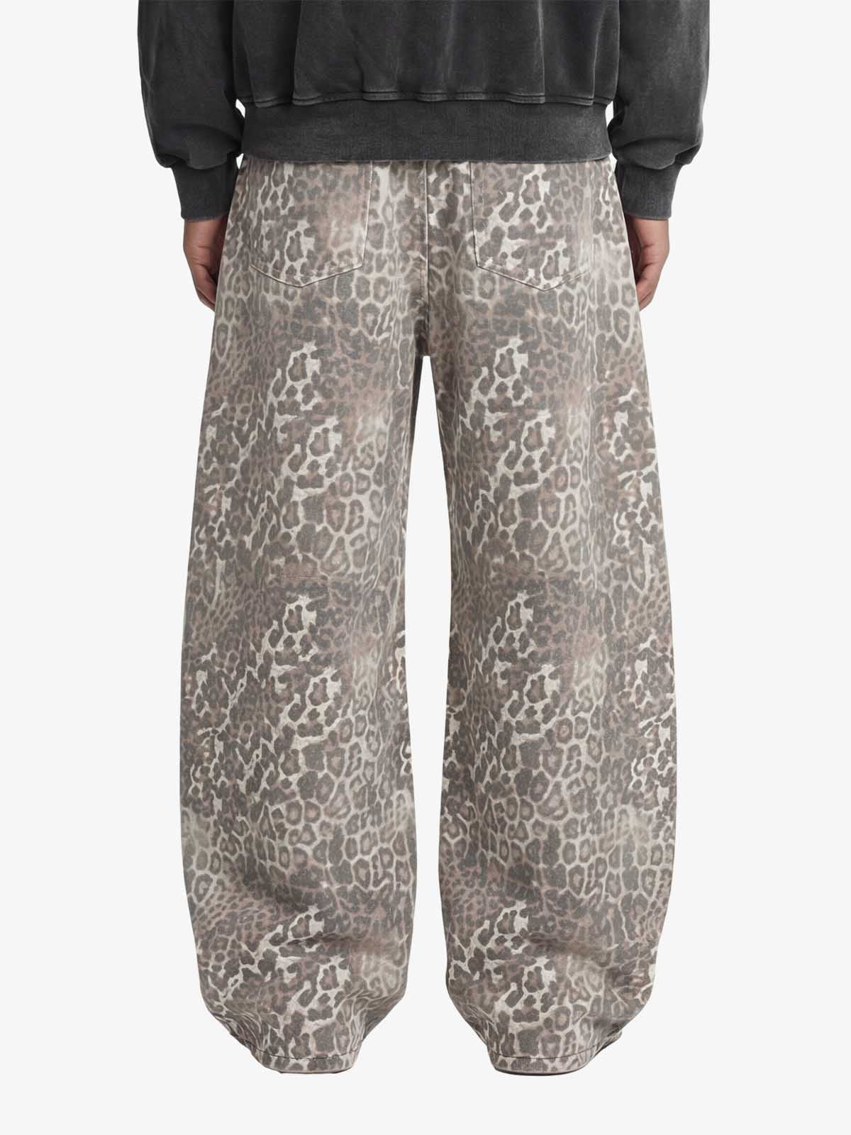 Street Leopard Camouflage Pleated Barrel Jeans - 2636