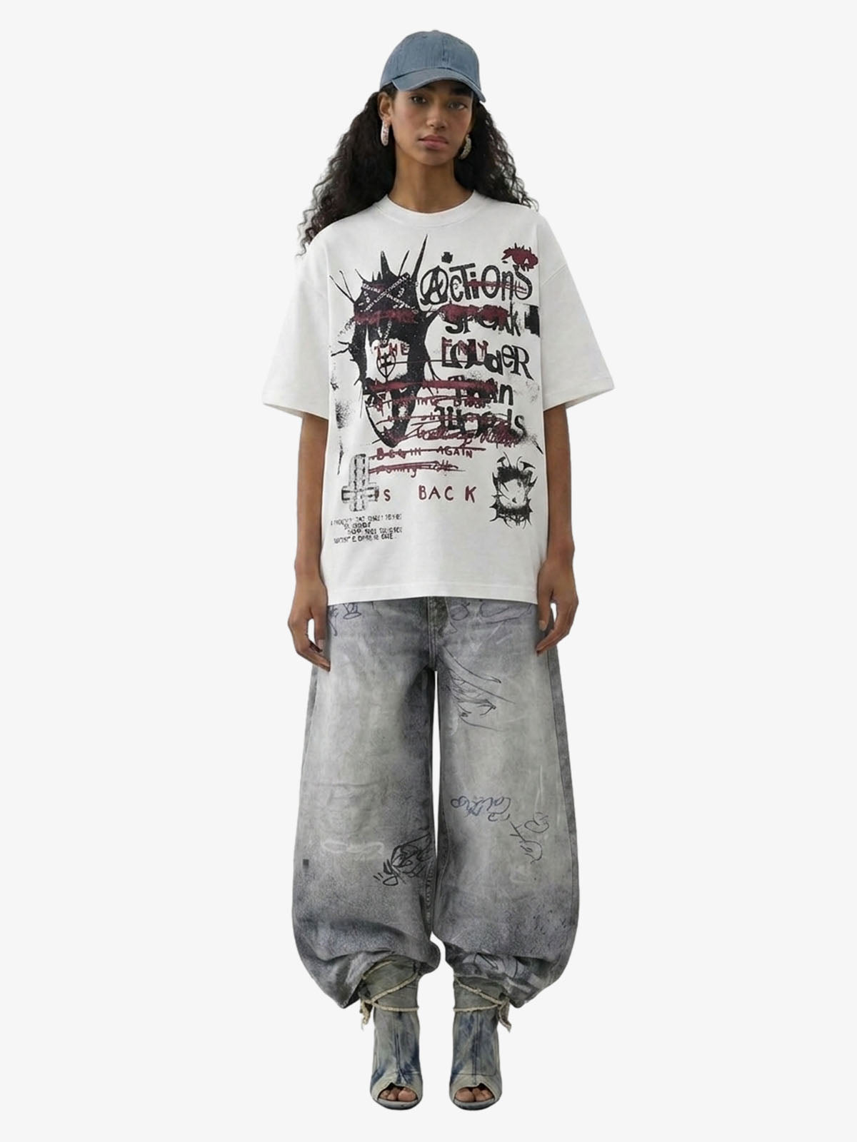 Hand Drawn Scribble Print Baggy Jeans