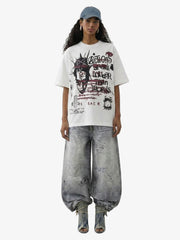 Hand Drawn Scribble Print Baggy Jeans
