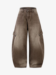 Vintage Washed Workwear Barrel Jeans - 2593