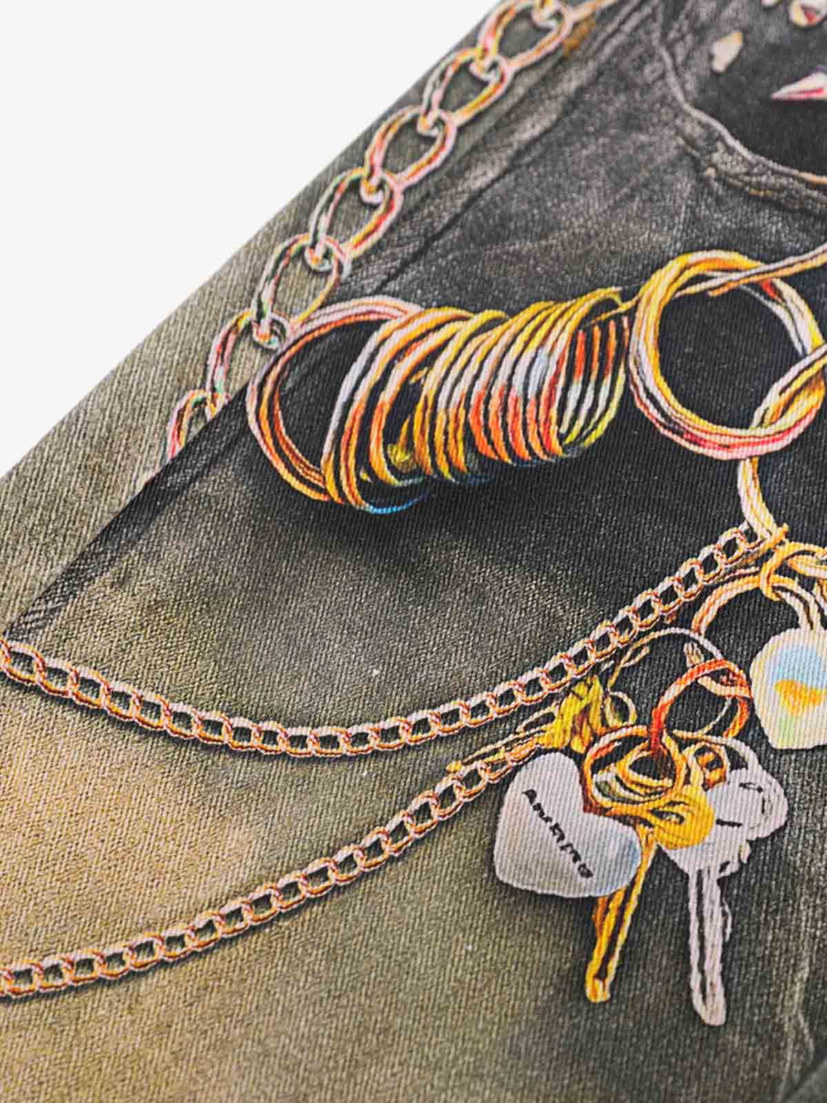 3D Chain Key Print Jeans