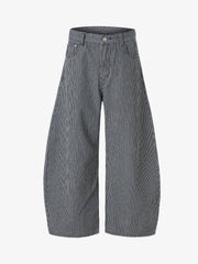 Retro Striped Colorblock Barrel Jeans