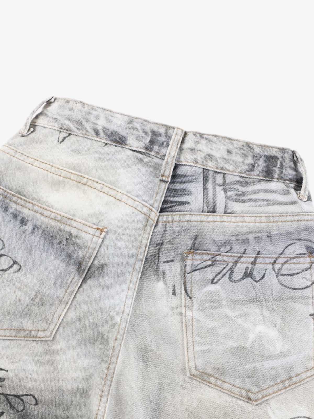 Hand Drawn Scribble Print Baggy Jeans