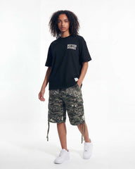 Bottega Desires Distressed Camo Cargo Shorts Green