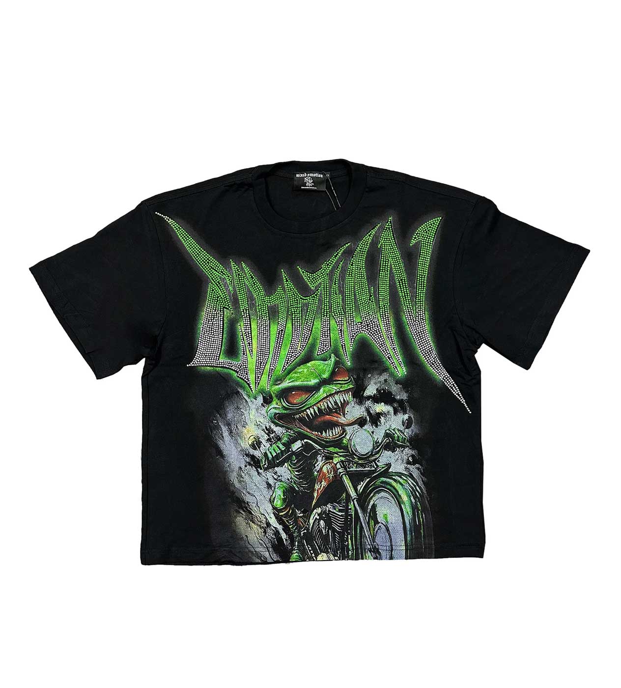 Mixed Emotions Goblin Rhinestone Tee Black