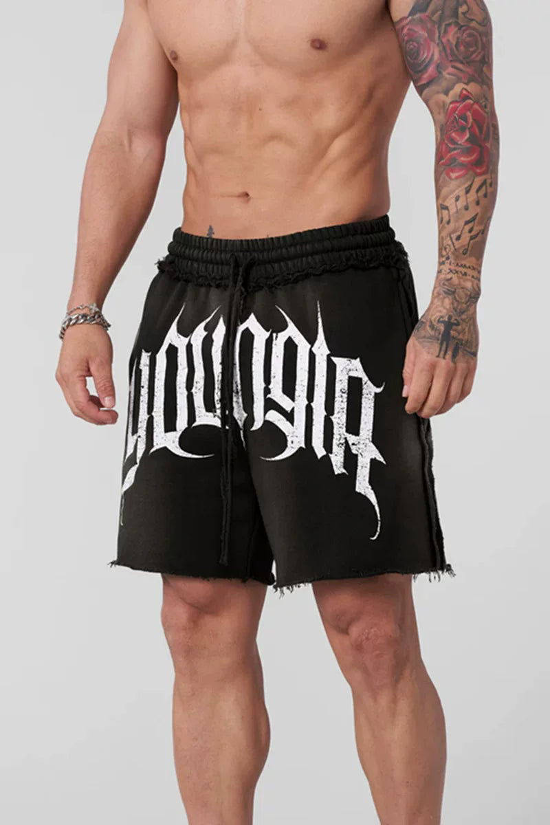 Youngla trendy brand American retro rolled edge sports shorts men's loose casual running fitness four or five minute shorts
