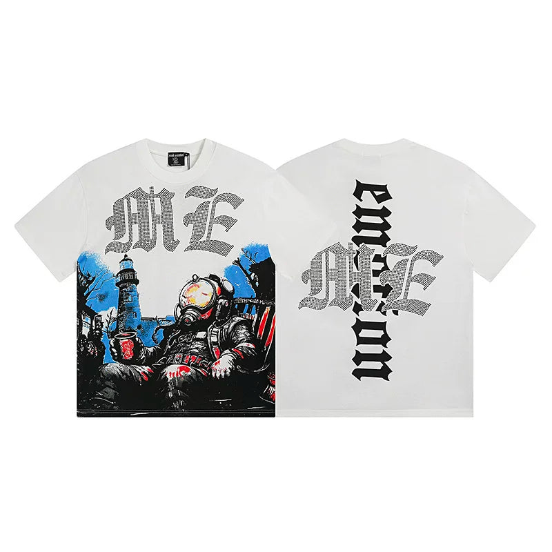 MIXED EMOTION Diver Lighthouse Graphic Short Sleeve T-Shirt - Off-White
