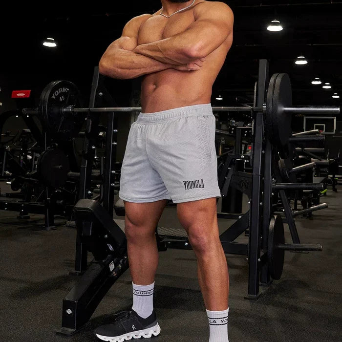 YOONGLA Summer Men's Shorts Jogger Muscle Exercise Fitness Mesh Quick Drying Breathable Training Beach Pants