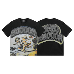 MIXED EMOTION Running Children Renaissance Graphic Streetwear T-Shirt - Black / Yellow