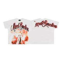 MIXED EMOTION Winged Angel Script Logo Graphic Short Sleeve T-Shirt - White / Red