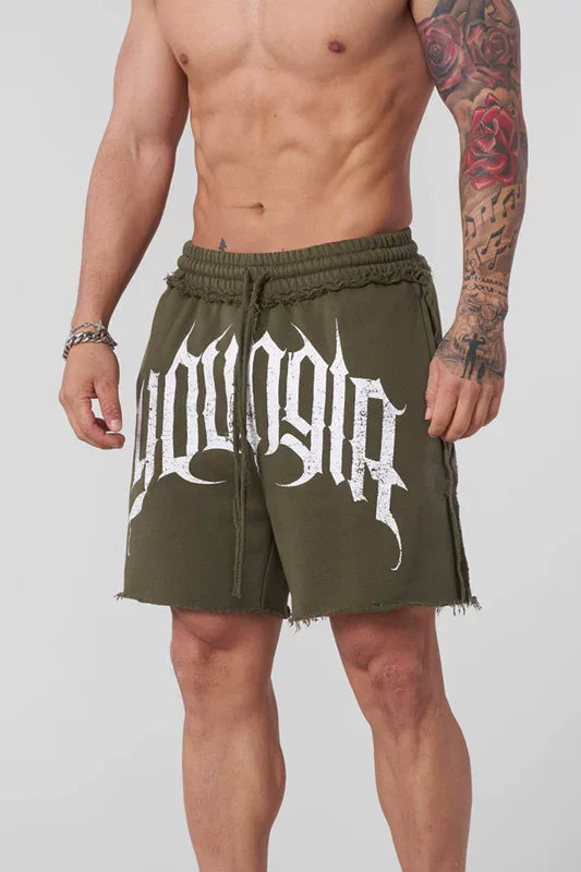 Youngla trendy brand American retro rolled edge sports shorts men's loose casual running fitness four or five minute shorts