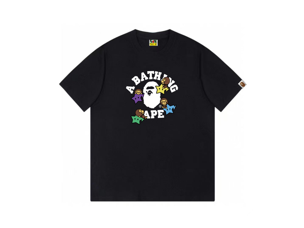 High version cross-border summer new trendy brand BAPE Little Ape Man letter seamless cylindrical 260G pure cotton short sleeved T-shirt (18)