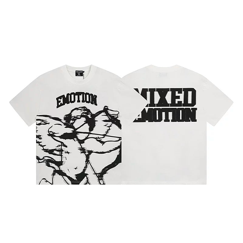 MIXED EMOTION Arch Logo Cupid Graphic Short Sleeve T-Shirt - White / Black
