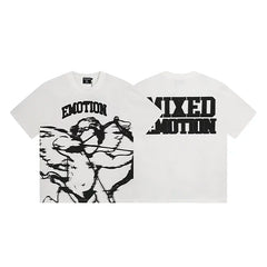 MIXED EMOTION Arch Logo Cupid Graphic Short Sleeve T-Shirt - White / Black