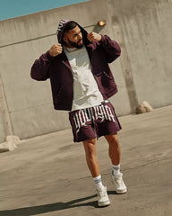 Youngla trendy brand American retro rolled edge sports shorts men's loose casual running fitness four or five minute shorts