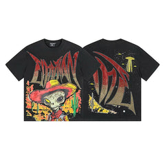 MIXED EMOTION Desert Alien Cowboy Graphic Short Sleeve T-Shirt - Black