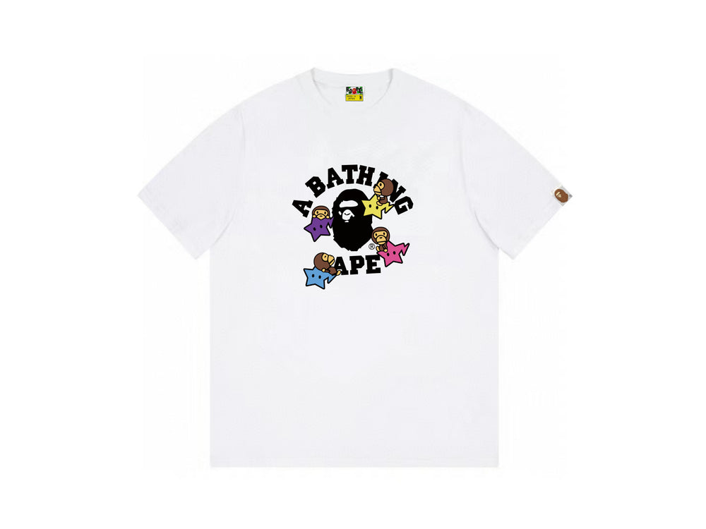 High version cross-border summer new trendy brand BAPE Little Ape Man letter seamless cylindrical 260G pure cotton short sleeved T-shirt (18)