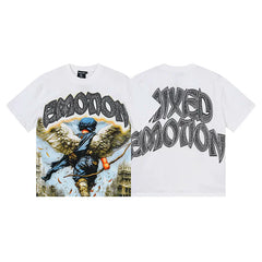 MIXED EMOTION Winged Archer Graphic Streetwear T-Shirt - White / Blue