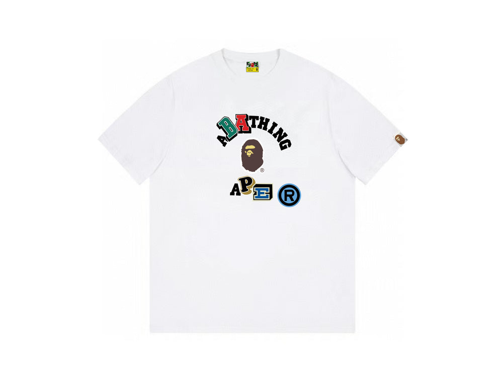 High version cross-border summer new trendy brand BAPE Little Ape Man letter seamless cylindrical 260G pure cotton short sleeved T-shirt (8)