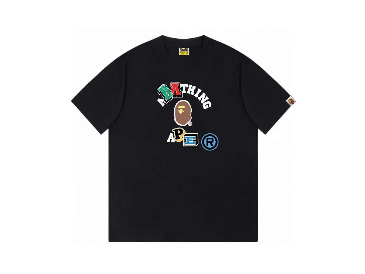 High version cross-border summer new trendy brand BAPE Little Ape Man letter seamless cylindrical 260G pure cotton short sleeved T-shirt (8)