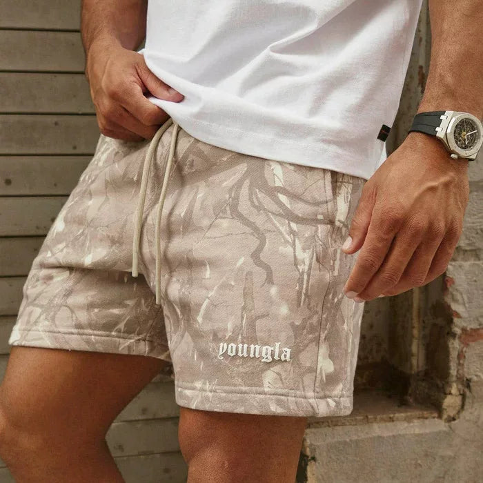 YOUNG LA American style withered leaf shorts men's casual camouflage summer retro letter loose fitness sports beach pants