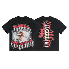 MIXED EMOTION Winged Archer Graffiti Graphic Streetwear T-Shirt - Black / Red