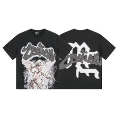 MIXED EMOTION Cupid Bow Graphic Metallic Logo Short Sleeve T-Shirt - Black