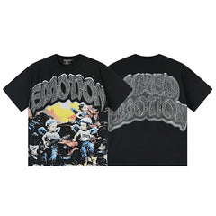 MIXED EMOTION Winged Cherubs Band Graphic Streetwear T-Shirt - Black / Multi-Color