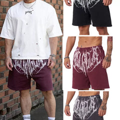 YONGLA trendy men's printed sports and fitness shorts, summer casual trendy basketball and running five quarter pants