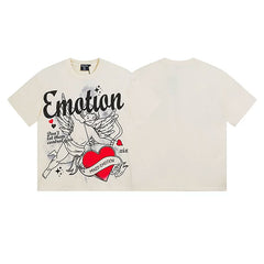 MIXED EMOTION Cherub Heart Graphic Short Sleeve T-Shirt - Cream / Red