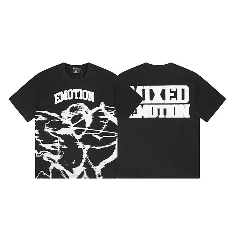 MIXED EMOTION Arch Logo Cupid Graphic Short Sleeve T-Shirt - Black / White