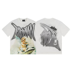 MIXED EMOTION Jet Ski Cherub Graphic Metallic Logo Short Sleeve T-Shirt - Off-White