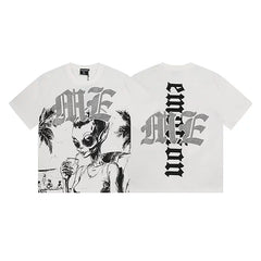 MIXED EMOTION Alien Beach Graphic Short Sleeve T-Shirt - Off-White / Black