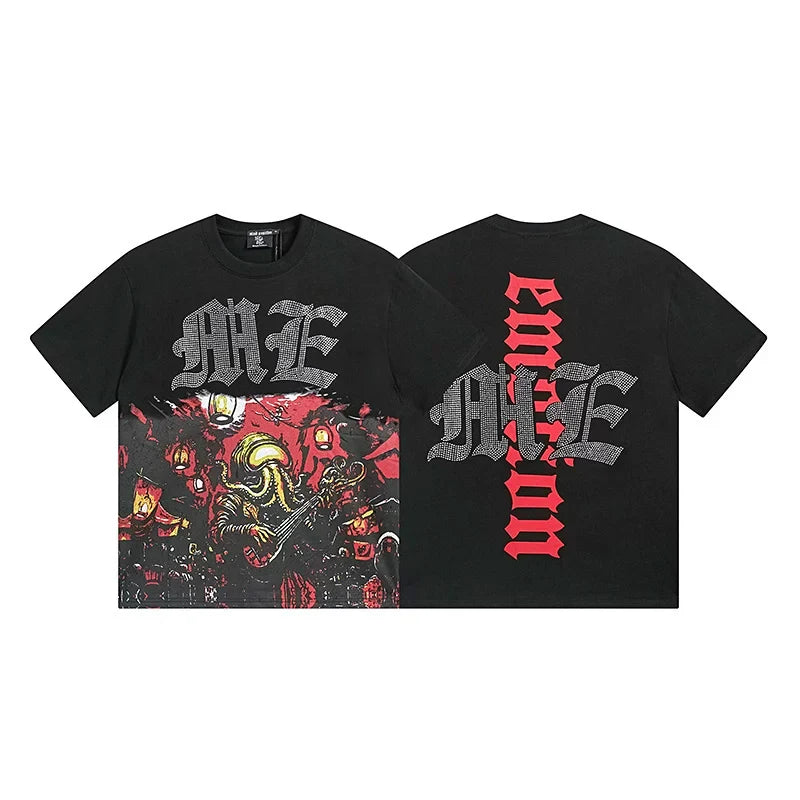 MIXED EMOTION Gothic Art Graphic Short Sleeve T-Shirt - Black