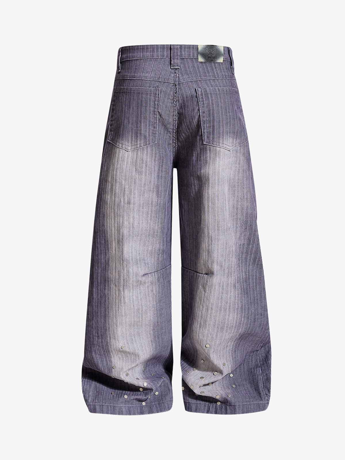 Vintage Washed Pinstripe Studded Baggy Jeans