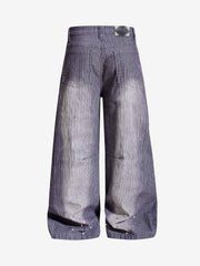 Vintage Washed Pinstripe Studded Baggy Jeans
