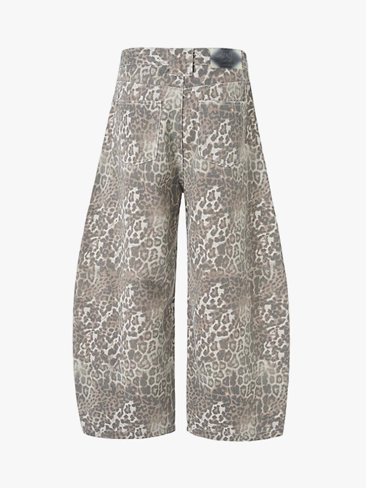 Street Leopard Camouflage Pleated Barrel Jeans - 2636