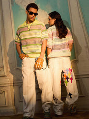 Colorful Cross Patch Straight Leg with Detachable Chain Jeans