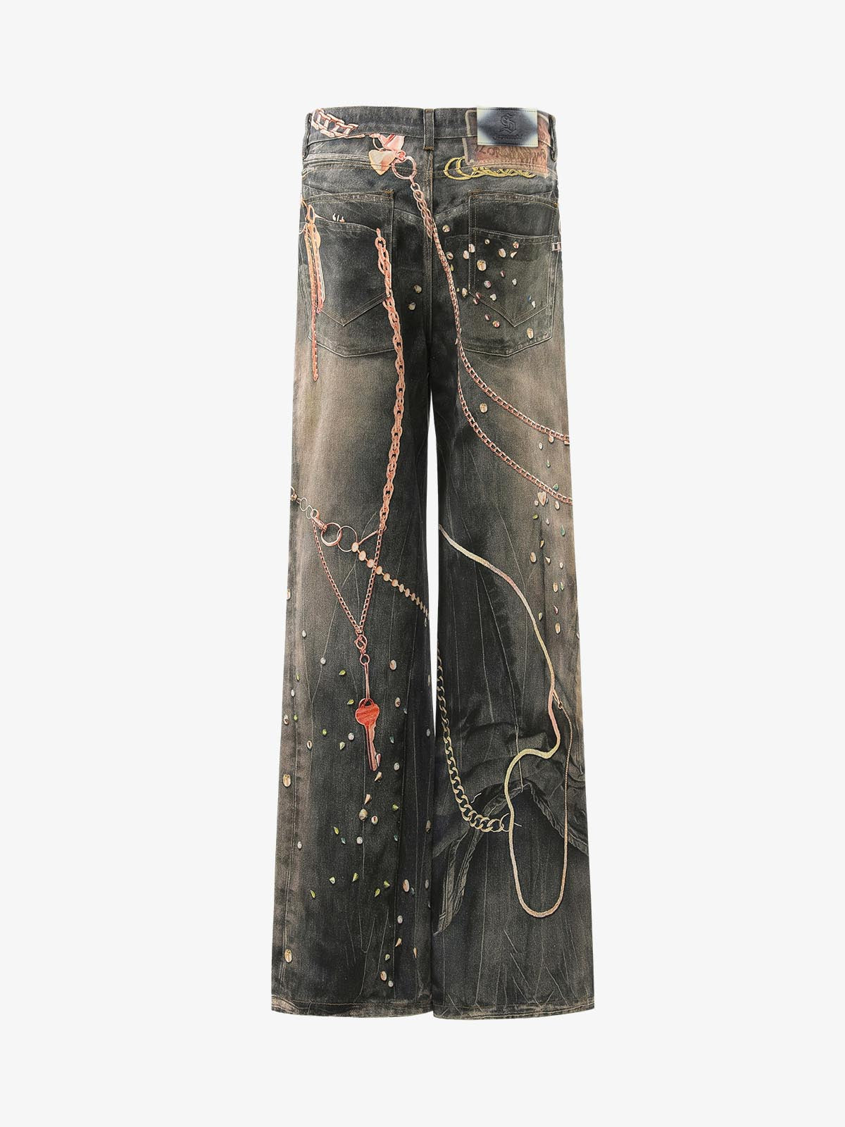3D Chain Key Print Jeans