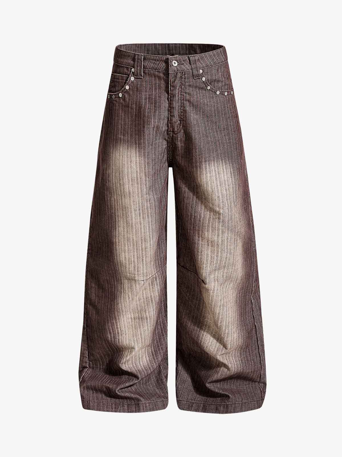 Vintage Washed Pinstripe Studded Baggy Jeans
